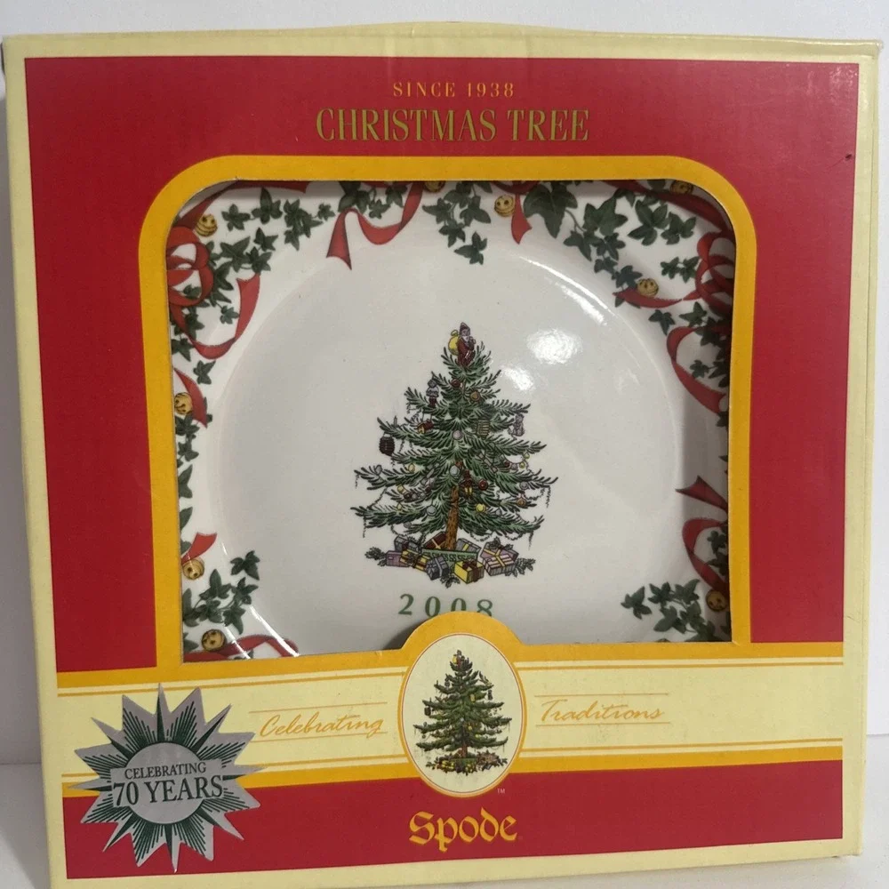 SPODE CHRISTMAS TREE RED RIBBON ROUND‎ 12 1/2